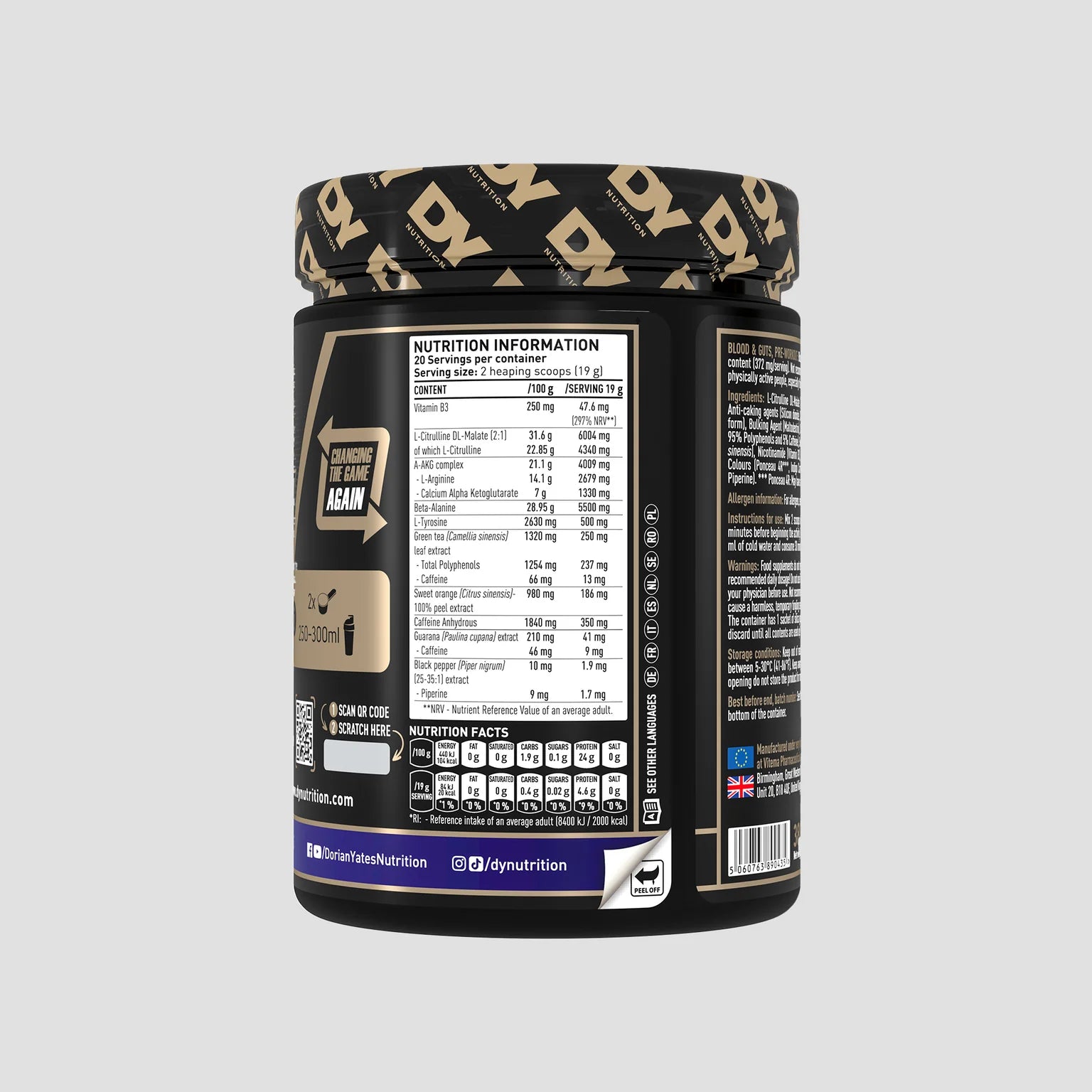 DY Nutrition - Blood and Guts Pre Workout Powder (380g)